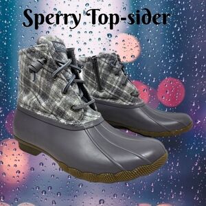 Sperry Top-sider Womens Saltwater Plaid Wool Blend Duck Boots Sz 9.5 Waterproof